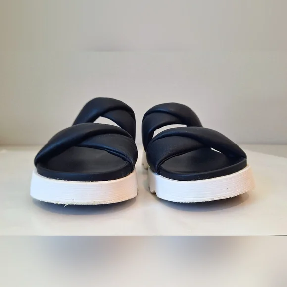 Sorel Viibe Twist Slide Sandals Black Soft Leather Size 10 - Picture 4 of 11